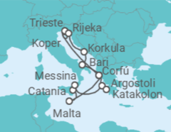 Itinerario del Crucero Malta, Italia, Grecia, Eslovenia - AIDA