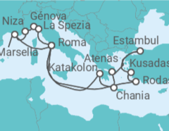 Itinerario del Crucero Estambul, Islas Griegas y Mediterráneo - Cunard