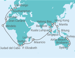 Itinerario del Crucero Segmento vuelta al mundo: de Sydney a Hamburgo - Cunard