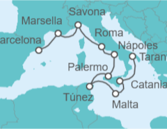 Itinerario del Crucero Francia, Italia, Túnez, Malta TI - Costa Cruceros