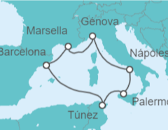 Itinerario del Crucero Italia, Túnez, España, Francia - MSC Cruceros