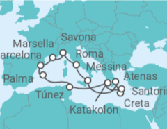 Itinerario del Crucero Francia, Italia, Grecia, Túnez, España TI - Costa Cruceros