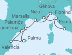 Itinerario del Crucero Un viaje por la costa española hasta la riviera italiana - Explora Journeys