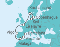 Itinerario del Crucero Dinamarca, Francia, España - Costa Cruceros