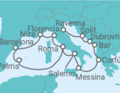 Itinerario del Crucero Mediterráneo: España, Italia y Grecia - NCL Norwegian Cruise Line