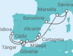 Itinerario del Crucero España, Marruecos, Gibraltar, Portugal, Francia, Italia - Costa Cruceros