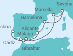 Itinerario del Crucero Portugal, España, Gibraltar, Francia, Italia - Costa Cruceros