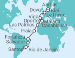 Itinerario del Crucero Desde Santos (São Paulo, Brasil) a Kiel (Alemania) TI - Costa Cruceros