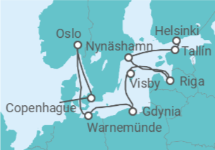 Itinerario del Crucero Copenhague y la esencia de las capitales Bálticas - NCL Norwegian Cruise Line
